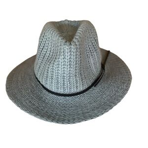 C.C Women's Gray Fall Winter Knit Leather Band Wide Brim Panama Fedora Boho Hat